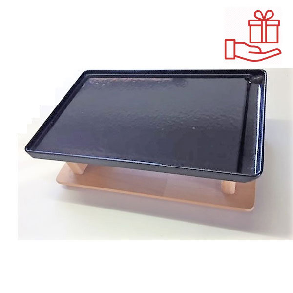 Μαντεμένια πλάκα 40x26 cm ψησίματος, Λεία με Ξύλινη βάση